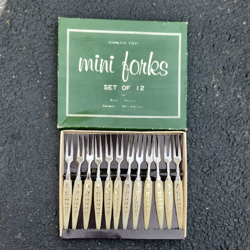 Stainless Steel Mini Forks Set of 12 - Cream Decorative hors From JAPAN